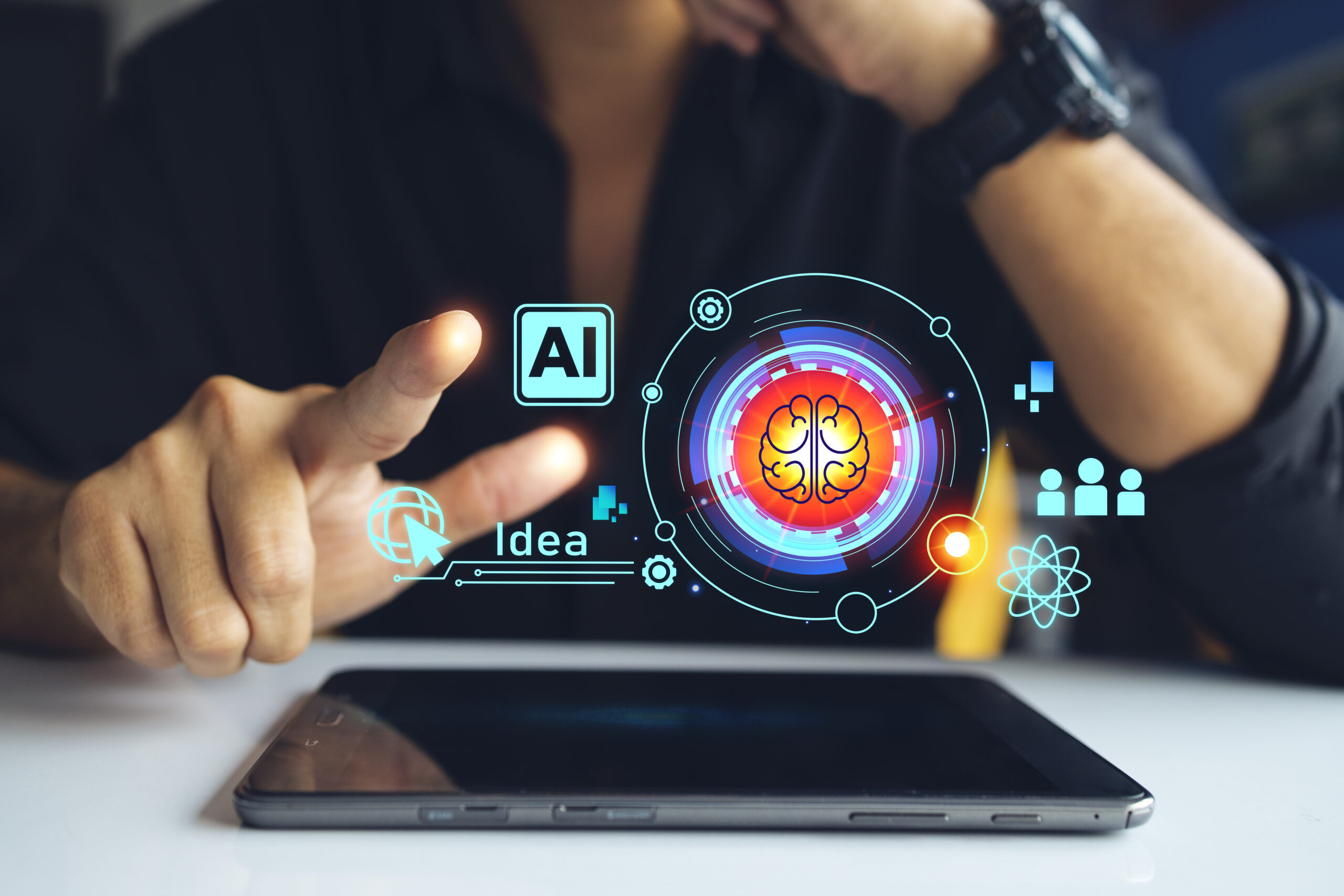 Artificial intelligence Machine Learning Business Internet Techn Artificial intelligence Machine Learning Business Internet Technology Concept. hologram digital chatbot, application, conversation assistant, digital chatbot on virtual screen.