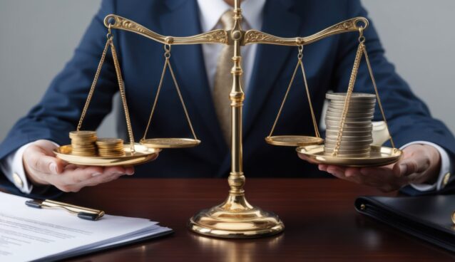 elegant-golden-scales-balanced-with-coins-symbolize-justice-financial-equity Elegant golden scales balanced with coins symbolize justice and financial equity