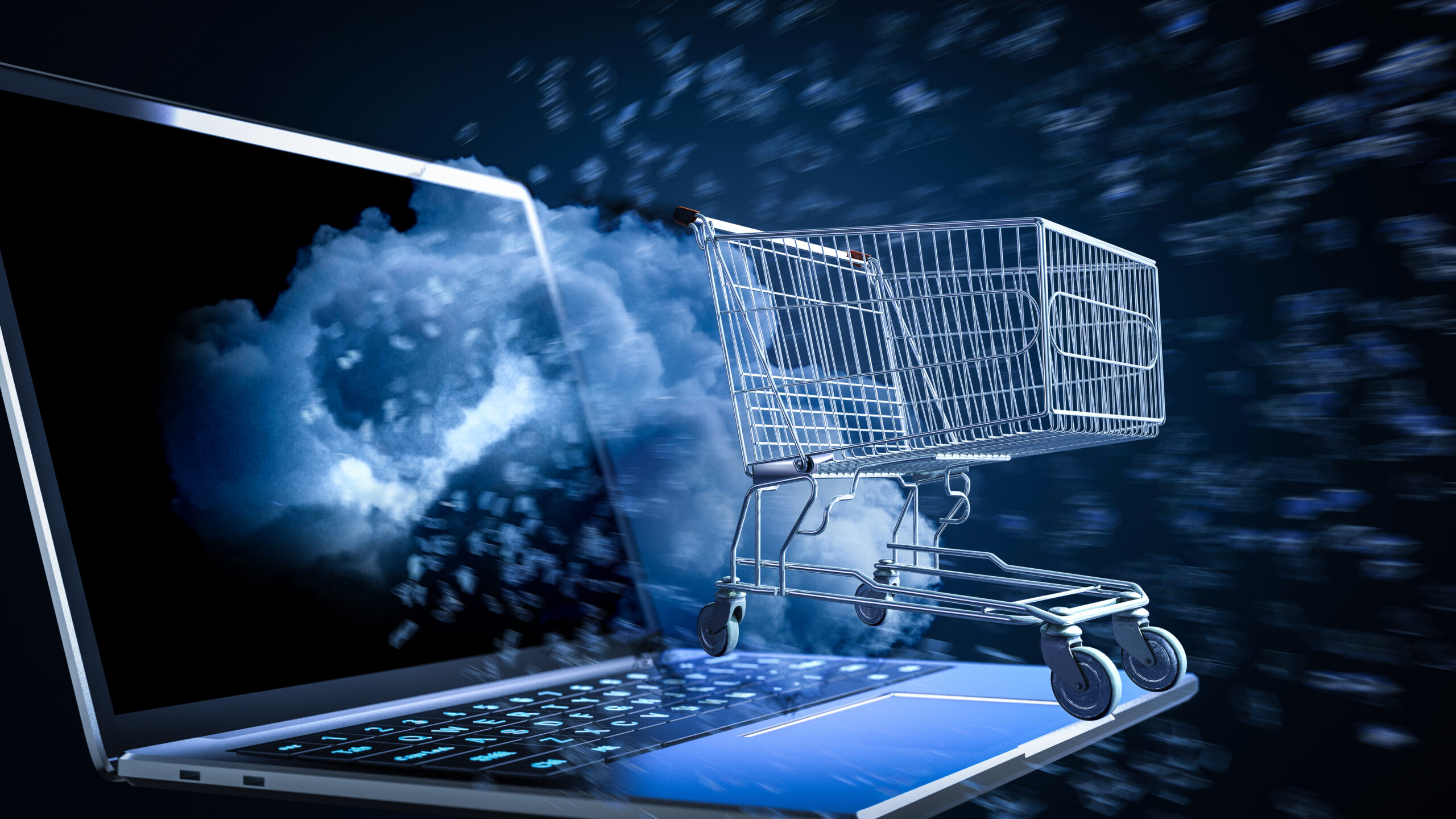 Online shopping concept Online shopping concept with 3d rendering computer notebook and shopping cart