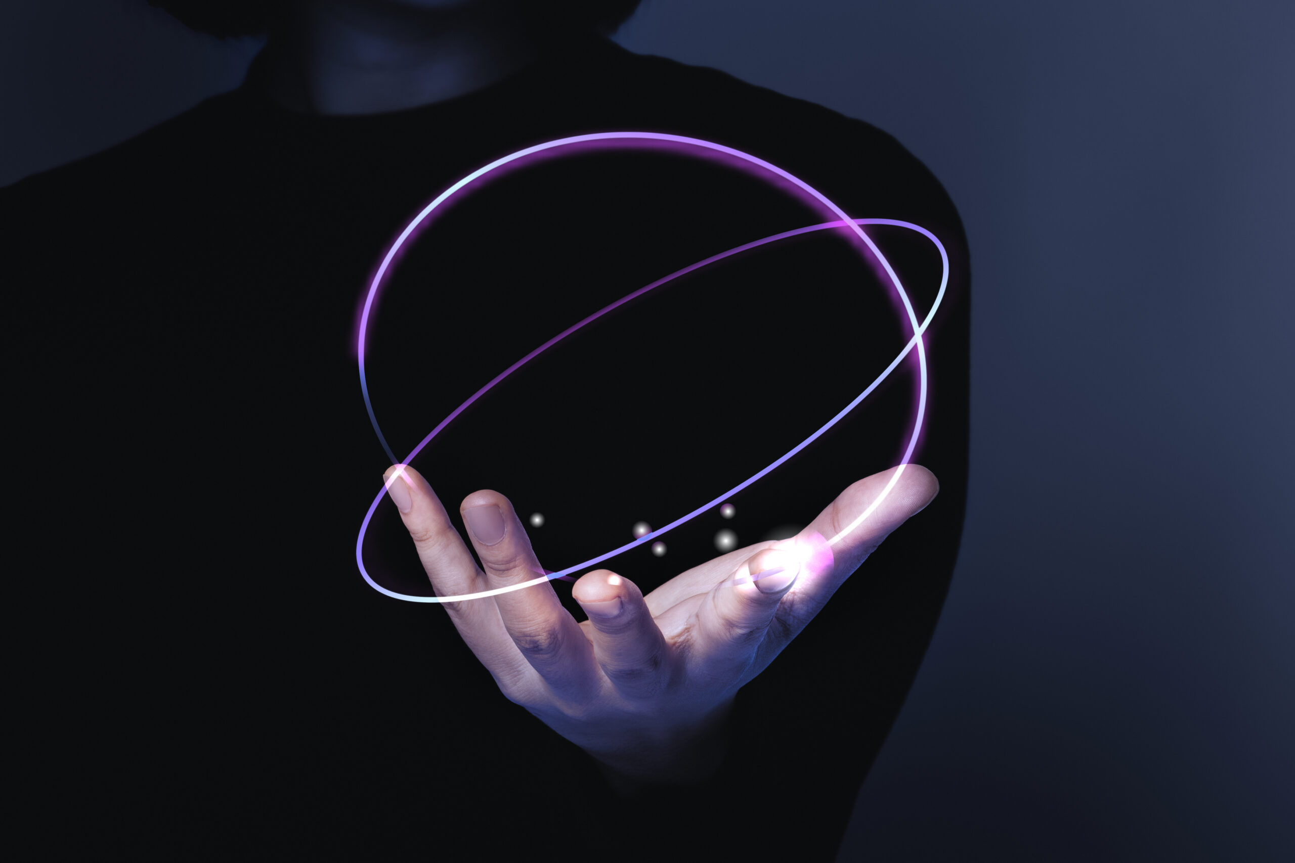 Woman’s hand presenting futuristic technology digital remi Woman’s hand presenting futuristic technology digital remix