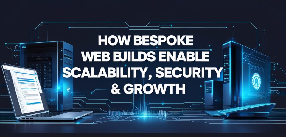 How_Bespoke buildswork_0 Graphic showing a How Bespoke Web Builds Enable Scalability, Security & Growth web layout