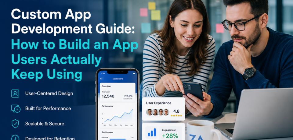 Custom app development collaboration in action Custom App Development Guide: How to Build an App Users Actually Keep Using